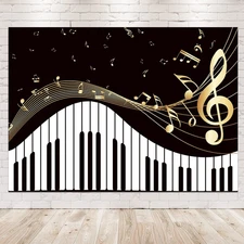 Piano Theme Backdrop 7wx5h Photography Golden Musical Notes And Piano Keyboard E