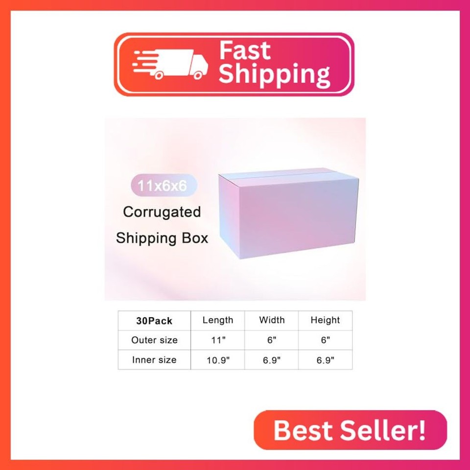 OUGEBOX 30 Pack 11x6x6 Colorful Shipping Boxes Medium, Corrugated ...