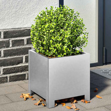 Garden Planter Square 30x30x30cm Galvanized Steel Grey Raised No-Drain For Patio