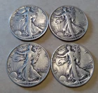 Lot of 4 Vintage Walking Liberty Half Dollars -- 90% Silver 1942, (2) 1943, 1944