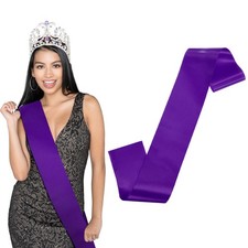 1-Pack Blank Satin Sash, 3.8 Inch Party Sash for Birthday/DIY Purple 
