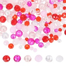 450Pcs 3 Size Faceted Rondelle Glass Beads Czech Spacers, Red/Pink/White
