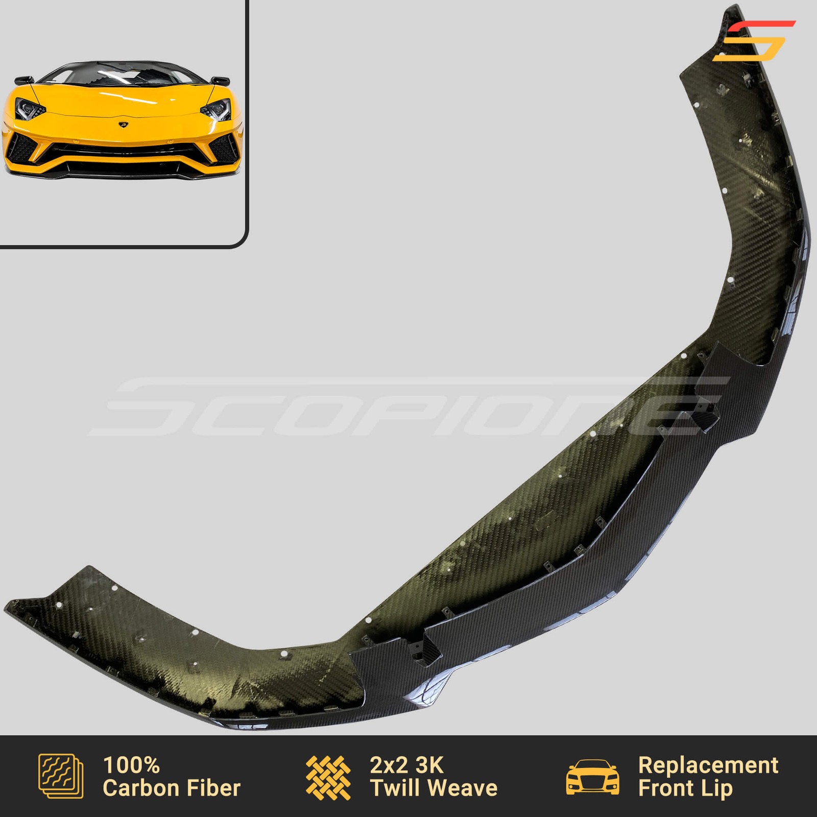 Scopione Carbon Fiber Front Lip Spoiler for Lamborghini 18-21 Aventador S LP740