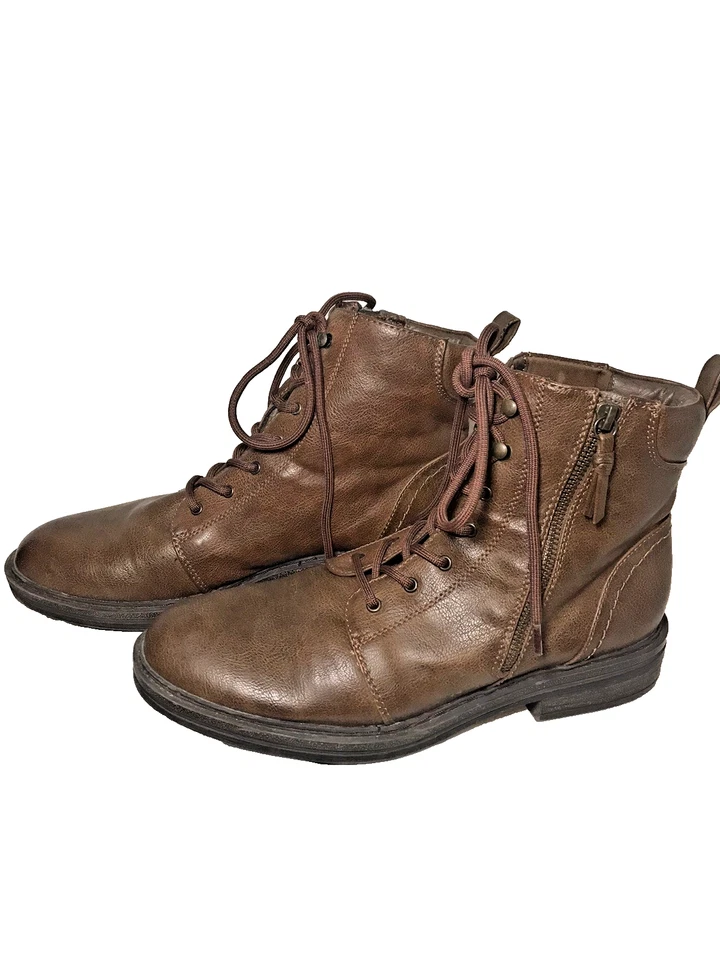 Bartraps AmySue Marrón Con Cordones Cremallera Lateral Botines Mujer 10M Moto Combate Motociclista Foto 2 de 4