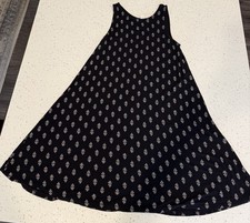 Old Navy Womens Medium Black Tan Print Mini Swing Dress Rayon Sleeveless Relaxed
