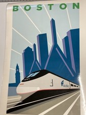 Vintage Travel Poster Amtrak Acela Boston Modernist Advertising 24" x 36"