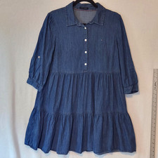 Tommy Hilfiger Women's L Dress Blue Chambray Tiered Roll-tab Sleeve