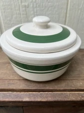 Pottery Ankyo Development Green Lidded Stoneware Dish Crock Canister 6”