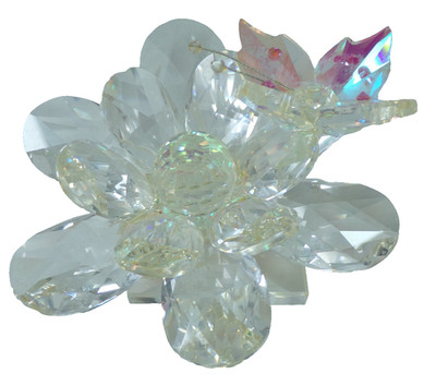 FLOWER SHAPED FACETED CLEAR RESIN ARTGLASS WITH BUTTERFLY PAPERWEIGHT