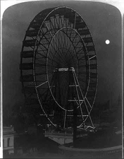 Photo:Chicago. World's Columbian Exposition. The ferris wheel at night