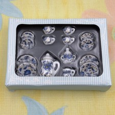 Miniature Tea Set Blue Floral Porcelain Dollhouse 15pc Set NIB Cottagecore