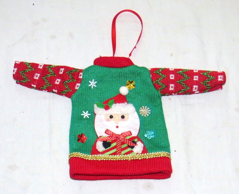 Christmas Ornament Miniature 12 x 7 inch Sweater Santa & Stars