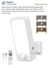 Modern Motion Sensor Outdoor Light 10000mAh Rechargeable 600 Lumen  Battery