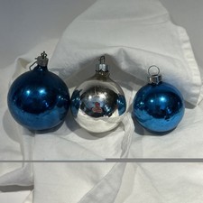 VTG 3 Shiny Brites Made In USA 2 Blue 1 Silver 1.75” 2” 2.25”