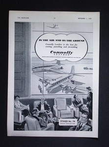 Original 1950 Reklame Connolly Leder Flugzeug Sitzmöbel und Einrichtung