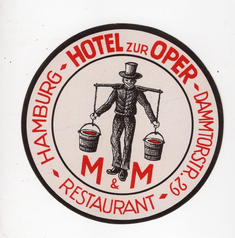 HAMBURG GERMANY HOTEL ZUR OPER BAGGAGE LABEL 