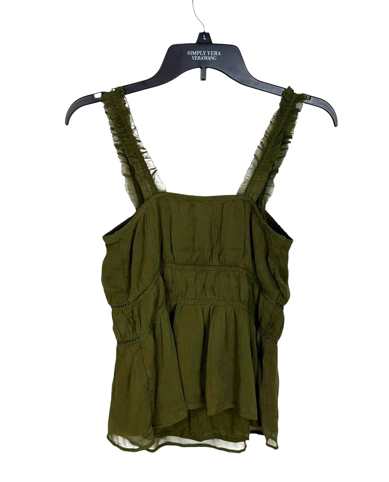 Old Navy womens tank top size M green babydoll forest fairy chiffon romantic NWT — 第 2/4 张图片