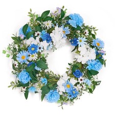GENMOUS 24 Inch Summer Spring Blue Daisy Wreath for Front Door, Rustic and Fa