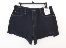 Cutoff Shorts Women Size 11/30W Junior SO Black Stretch Raw Edge Fray Hem Denim