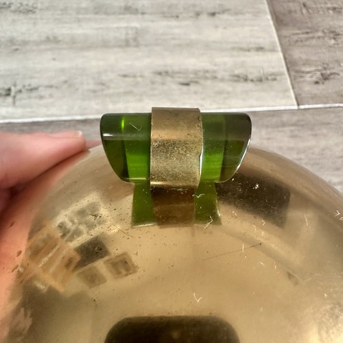Vintage Paden City Smaragd Glo grün Glas Messing bedeckt Schale mit Bakelit Griff - Bild 7 von 10