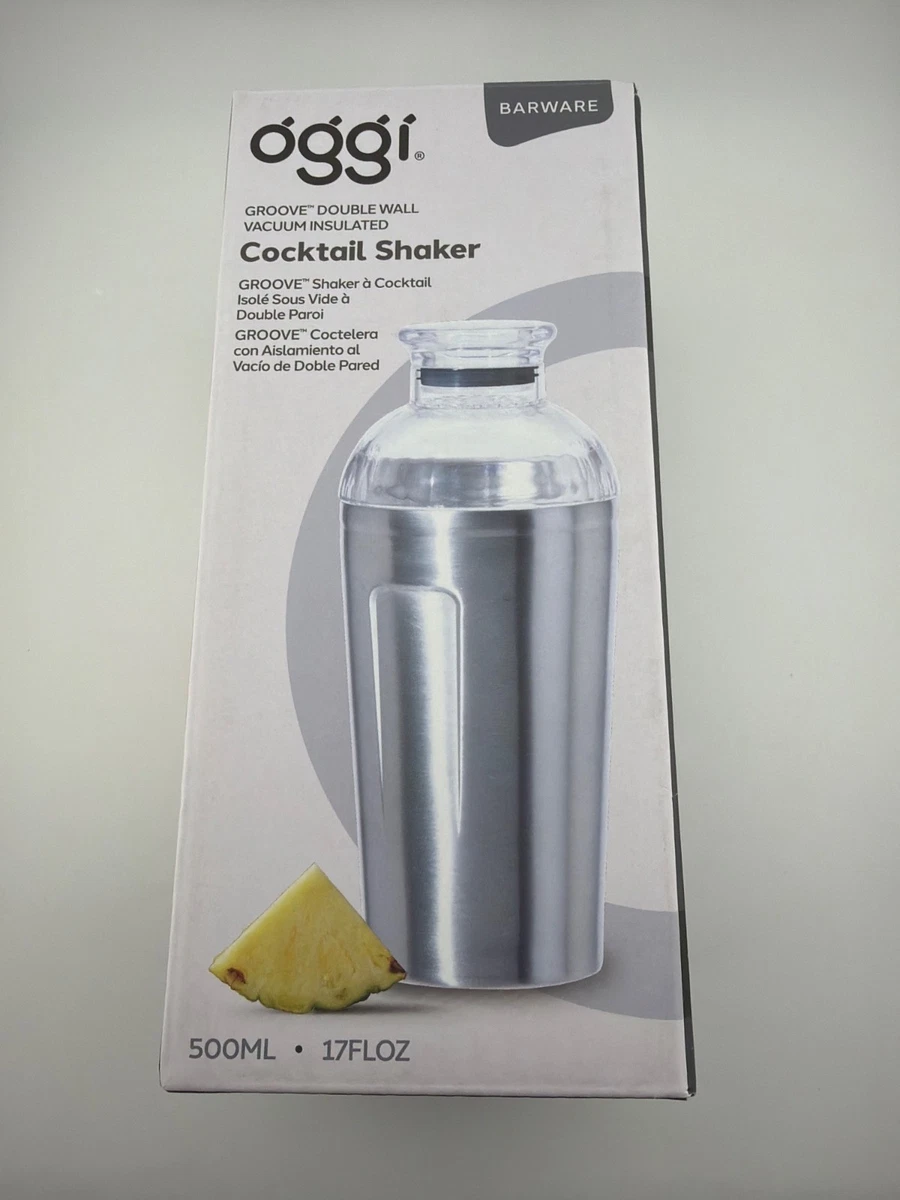 OGGI Groove Insulated Cocktail Shaker-17oz Double Wall Vacuum Insulated Stainless Steel, Tritan Lid has Built In Strainer, Ideal Cocktail Mixer, Martini Shaker, Margarita Shaker, Stainless