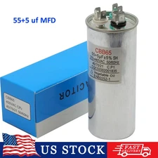 55/5 MFD uF Dual Run Capacitor 370-440 vac Volts AC Motor HVAC 55+5