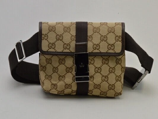 GUCCI 131236 sac à taille épaule GG toile beige argent quincaillerie femmes Japon