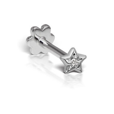 Solitaire Natural Diamond 14K White Gold Helix Tragus Small Star Stud Earrings