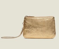 Sandro Leather Gold Metallic Pouch Bag
