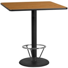 42" Square Restaurant Bar Height Table with Natural Laminate Top and Foot Ring