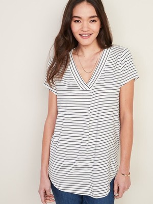 Loose Fit Luxe V-Neck Tunic T-Shirt Tee 