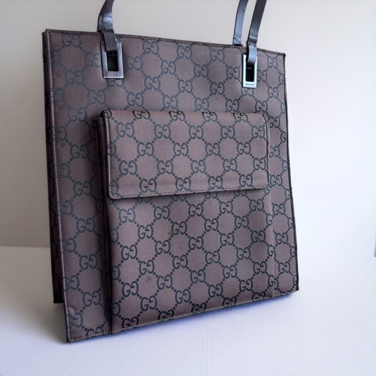 Vintage Gucci Shoulder Bag Tote Bag GG  Brown Authentic