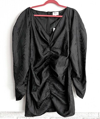 We Wore What Weworewhat Black Long Sleeve Shirred Mini Dress Size Large NEW  | eBay