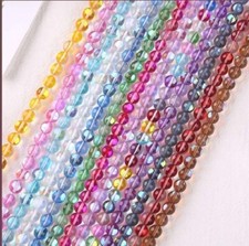 Round Iridescent Glass Mermaid Beads Clear/Frosted 15" Strand 6mm/8mm/10mm/12mm