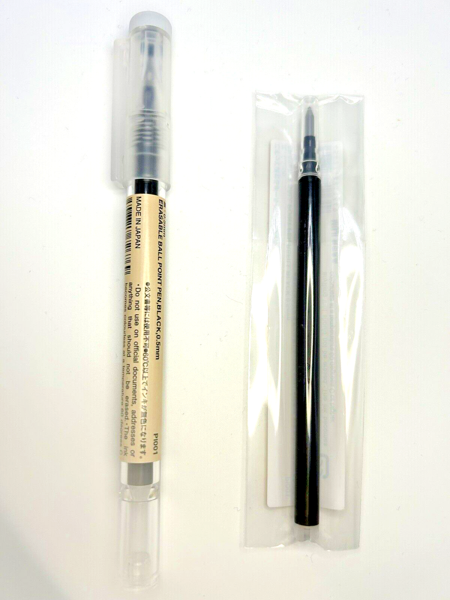 MUJI Erasable Ballpoint Pen Black 0.5mm AND Refill Black 0.5mm