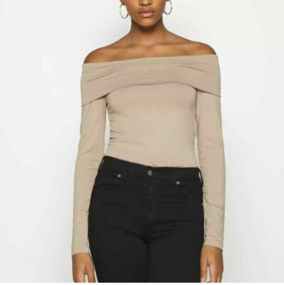 Vero Moda Vmpanda Off The Shoulder Top Size S Long Sleeve Knit Mink NWT B61