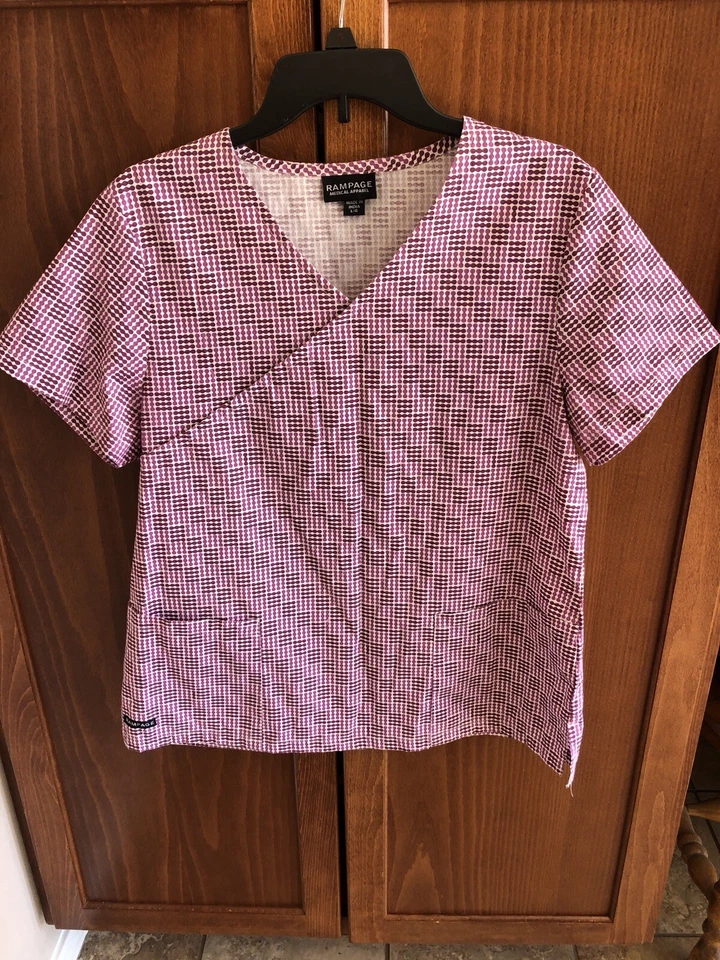 Rampage Medical Apparel Women’s Multicolor Scrub Top Size Large Pink Purple - Image 3 of 4