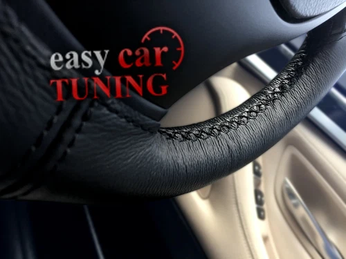 Fit Volkswagen Transporter VW T5 Real Genuine Black Leather Steering Wheel Cover