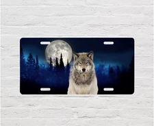 Wolf Full Moon Aluminum Front License Plate Car Accessory Vanity