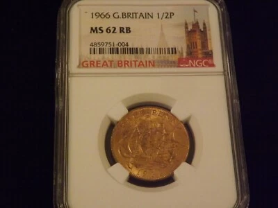 1966  1/2 Penny        Great Britain    NGC   MS 62 RB - Image 1 of 2