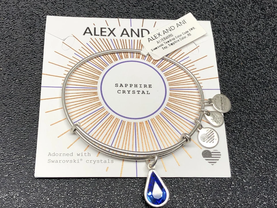 ❤️ Brazalete Alex and Ani SEPTIEMBRE ZAPHRE LÁGRIMA Plata Dije Swarovski Crysta Foto 2 de 4