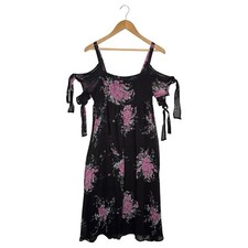 Free People Dress Womens Small Black Purple Sheer Cold Shoulder Square Whimsy