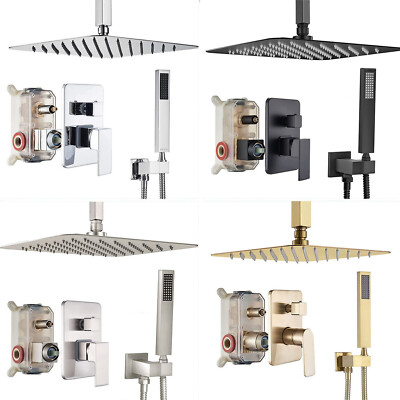 Ceiling Mount Shower Faucet Set Rainfall Shower Head Combo System w/ Mixer Valve