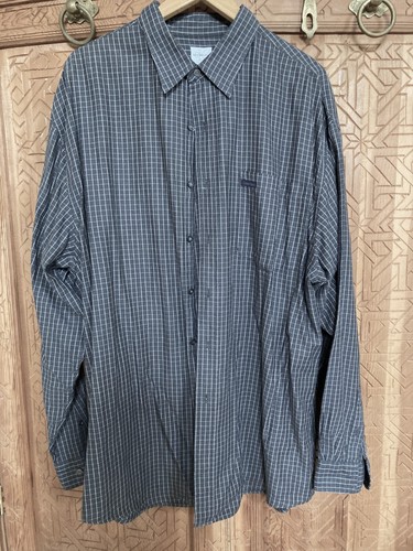 Men's Calvin Klein 00s vintage cotton shirt XL, dark grey with white line checks - Picture 10 of 11