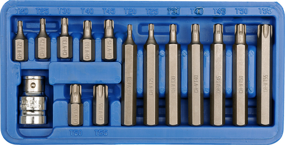 Torx Nuss Set 1/2 Zoll 15 Tlg Ratsche Bitsatz Torx Bitset Steckschlüsselsatz T 20 - T 55 Adapter 1/2 US PRO Torx Bits T6 T70 Steckschlüssel 15-teilig Robust