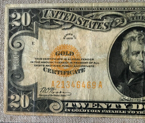 1928 $20 GOLD CERTIFICATE FINE, WOODS/MELLON 9198 | eBay