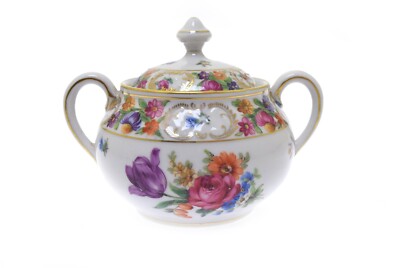 Dresdner Art Schumann Bavaria 2 Handle Covered Sugar Bowl 4.75''