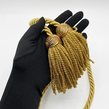 Vintage Double Ended Tassel with Braided Cord & Brass Metal Accent Heads