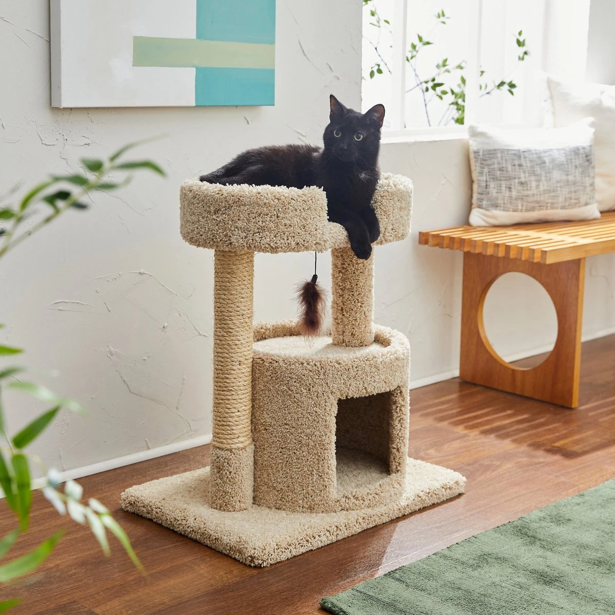 Carpeted top cat tree