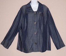 Indigo Dye Blue Denim Look Shacket- Button Front Shirt Jacket-20